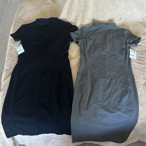 FLX Short Sleeve Midi Dresses - Black and Gray